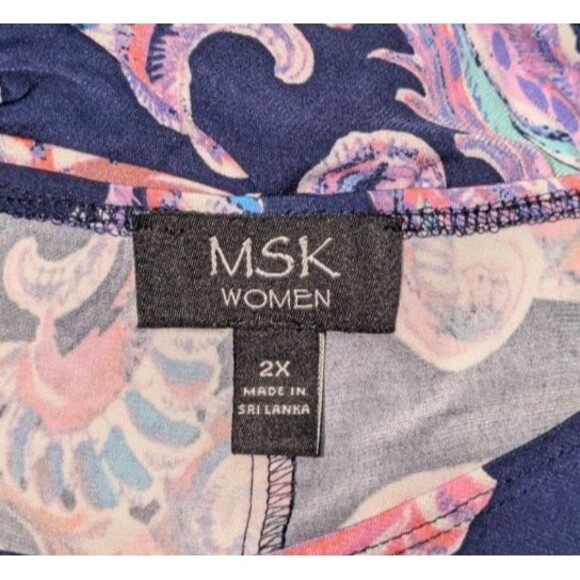 MSK Dress 2X Women's Blue Paisley Short Sleeve Jersey Tshirt Scoop Neck Casual - Picture 4 of 5